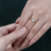 4 Prong Nature Inspired Pear Cut Lab Diamond Leaf Gold Engagement Ring